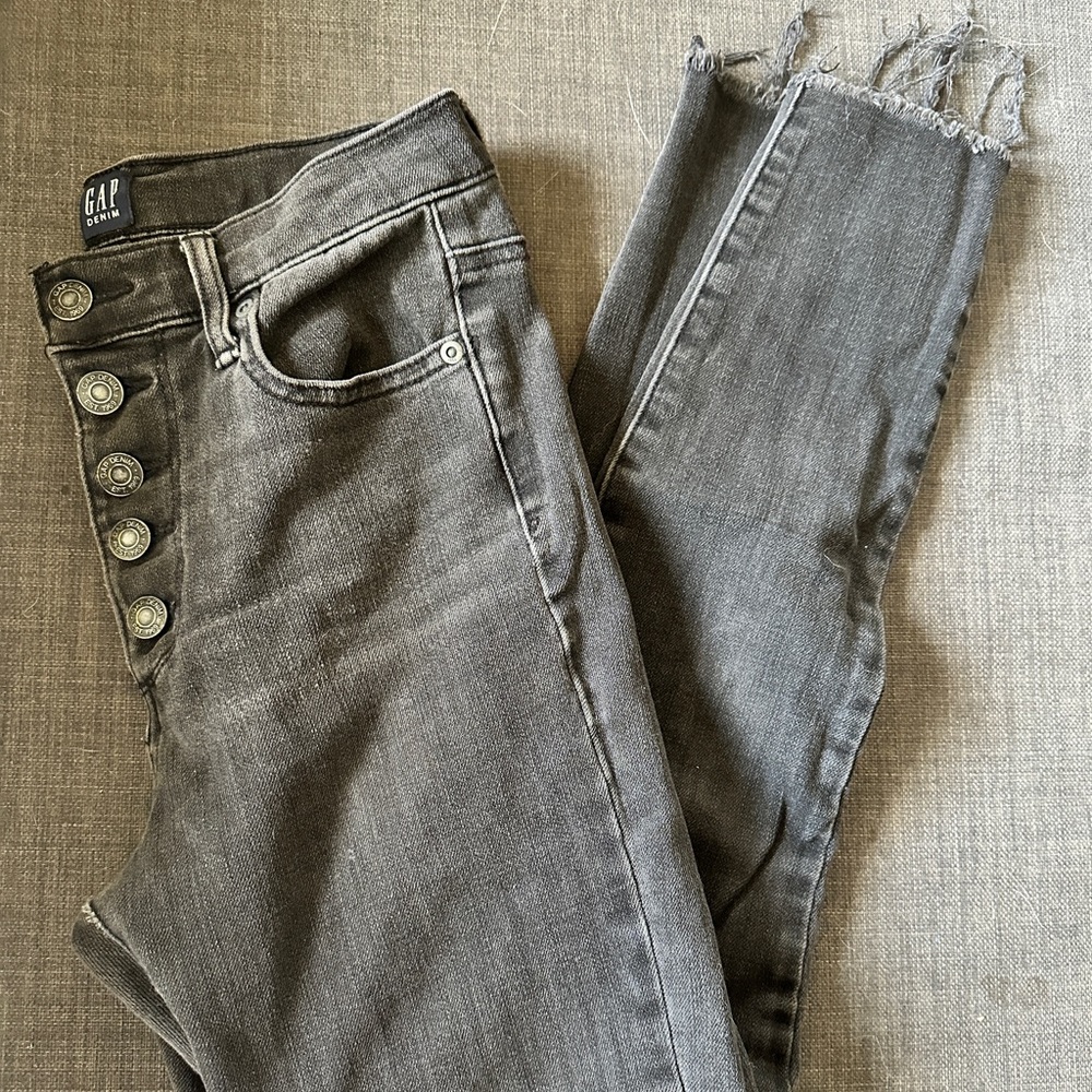 Gap Jeans Womens 24 True Skinny High Rise Button Fly Gray/black Denim